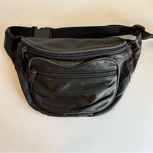 Vintage Black Leather Fanny Waist Pack
